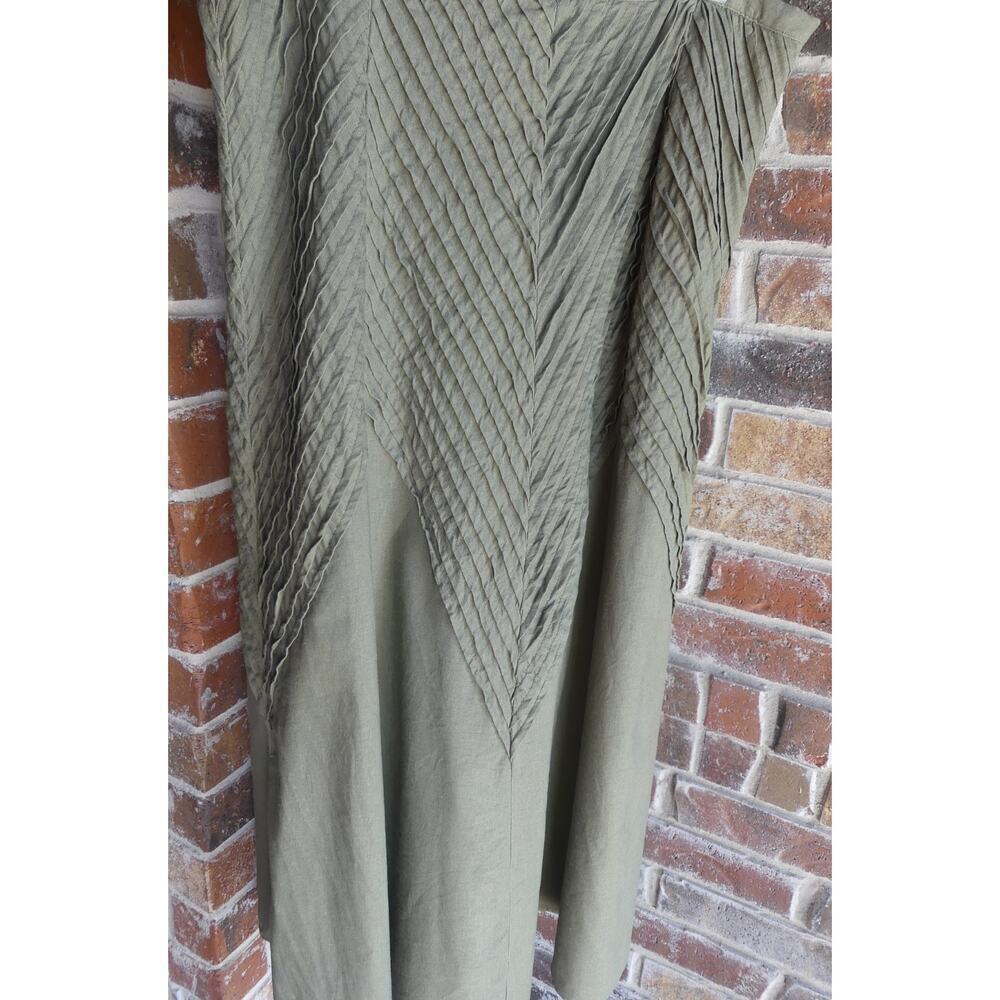 Peter Martin Linen‎ Skirt Pleated Maxi A-Line Size 12 Army Green Lined